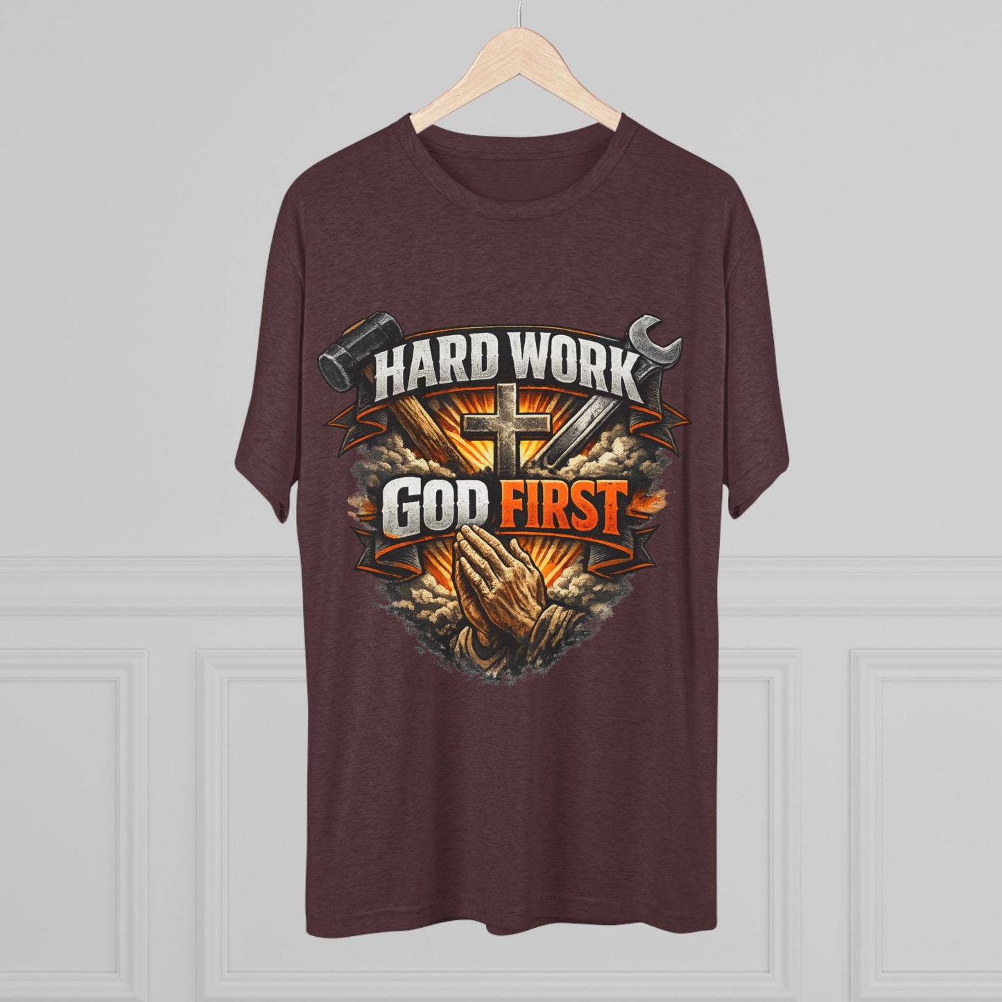 Hard Work God First Unisex Tri-Blend Crew Tee