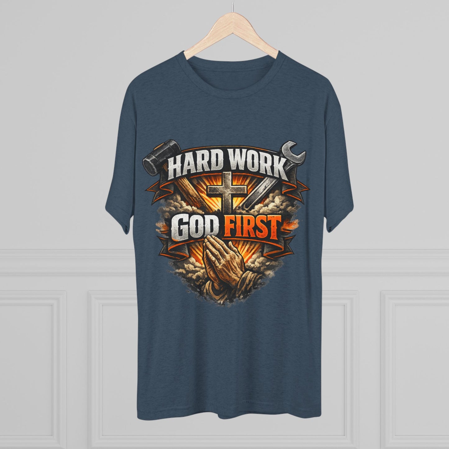 Hard Work God First Unisex Tri-Blend Crew Tee