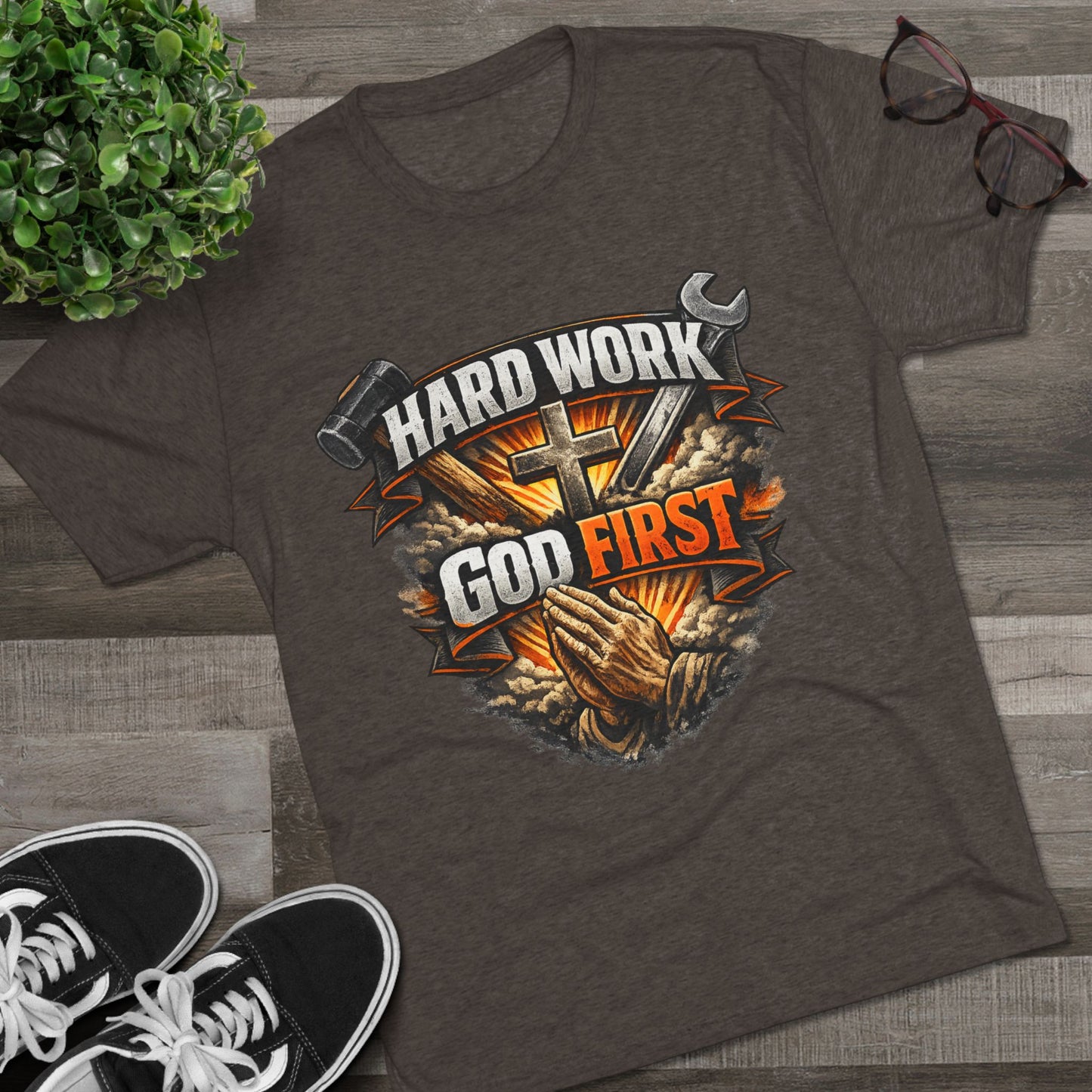 Hard Work God First Unisex Tri-Blend Crew Tee